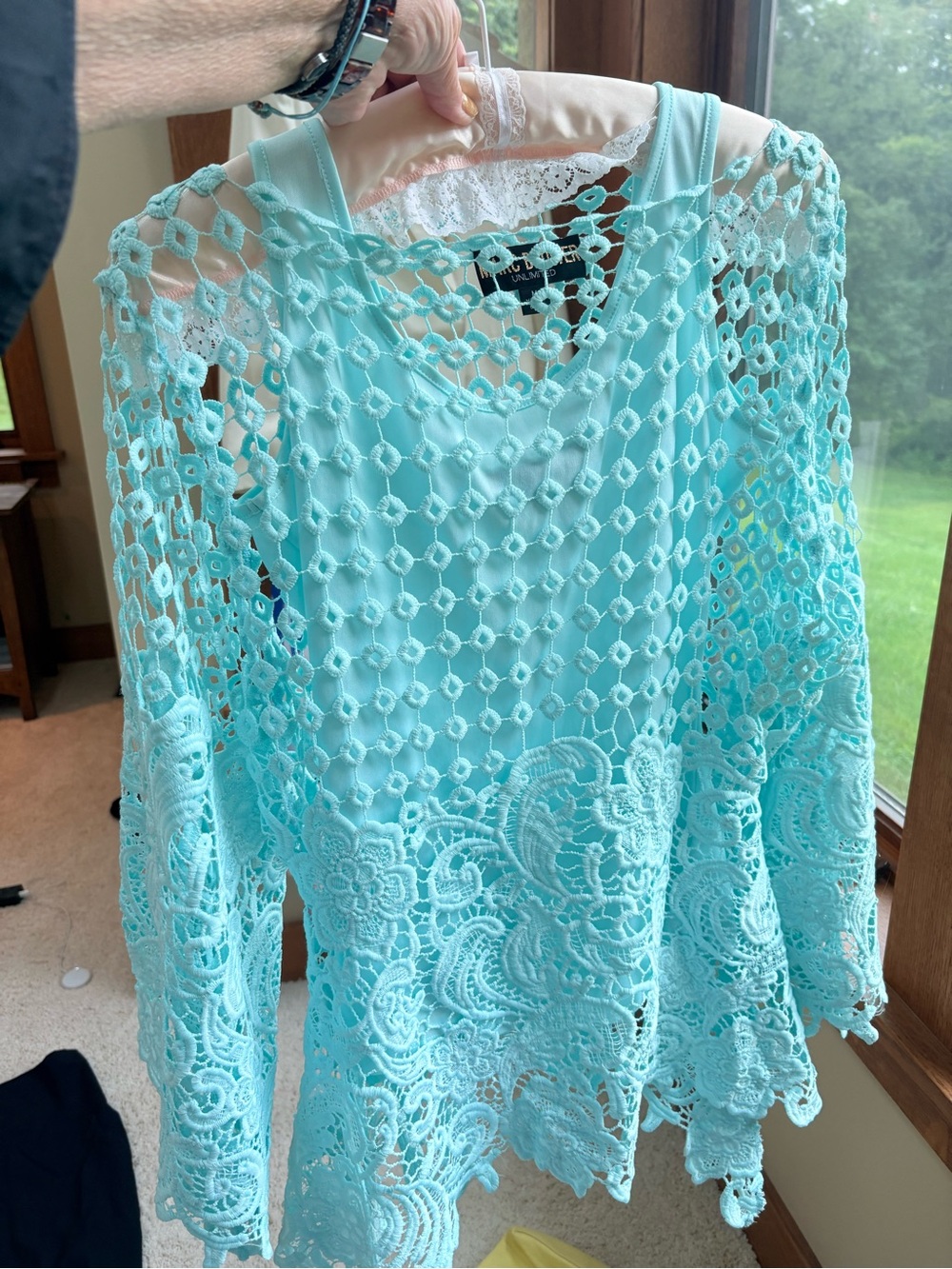 Marc Bouwer Mint Seafoam Green Crochet Lace Tunic Top